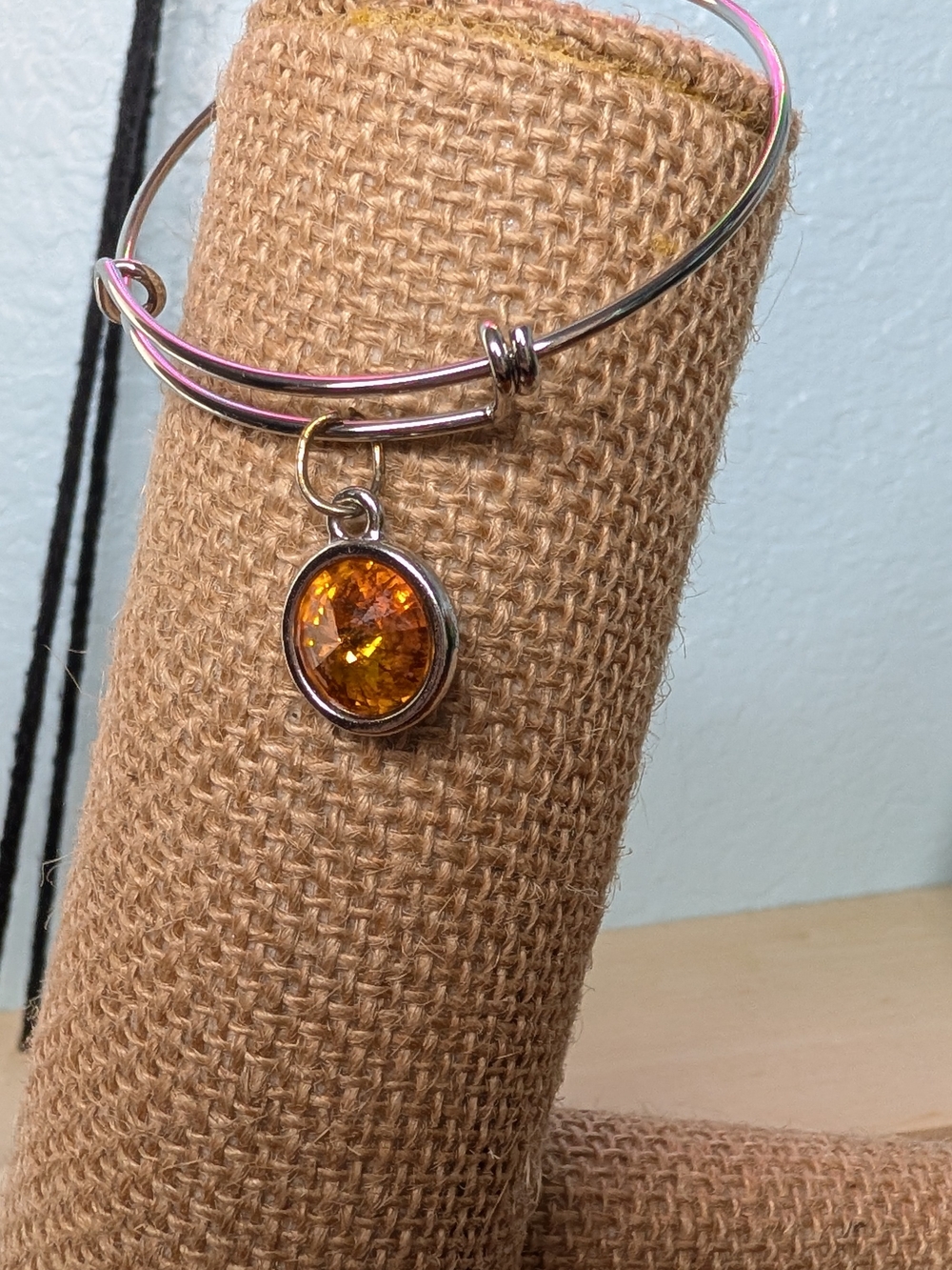 [FREE SHIPPING] OOAK Sterling Silver Mandarin Amber Swarovski Crystal Bangle